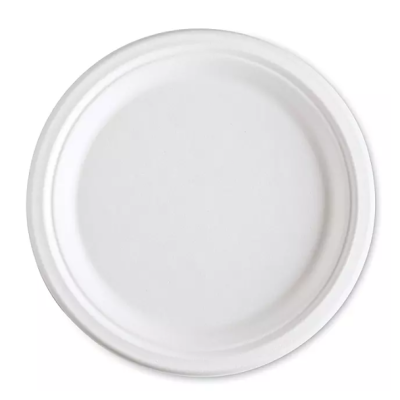 9"Round Plate Compostable Sugarcane Plates. Packed 500 per case